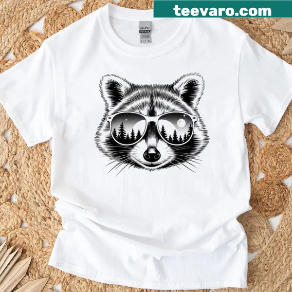 Cartoon raccoon wearing moonglasses under the moonlight