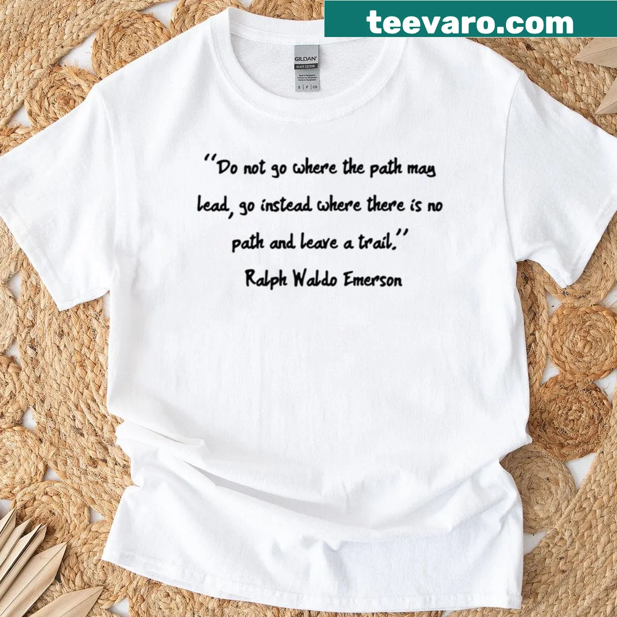 Typography design featuring a Ralph Waldo Emerson quote on a t-shirt — on a men's t-shirt