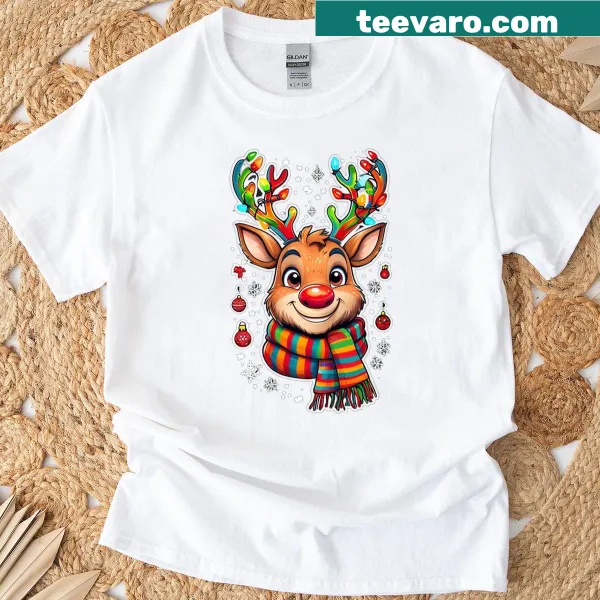 Cute reindeer design with lights for Christmas tee