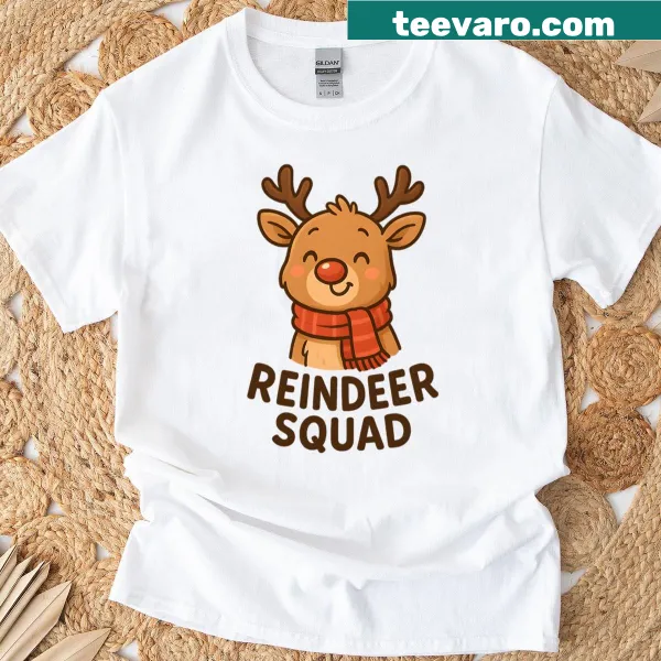 Oversized t-shirt with playful Reindeer Squad graphic for the holidays.