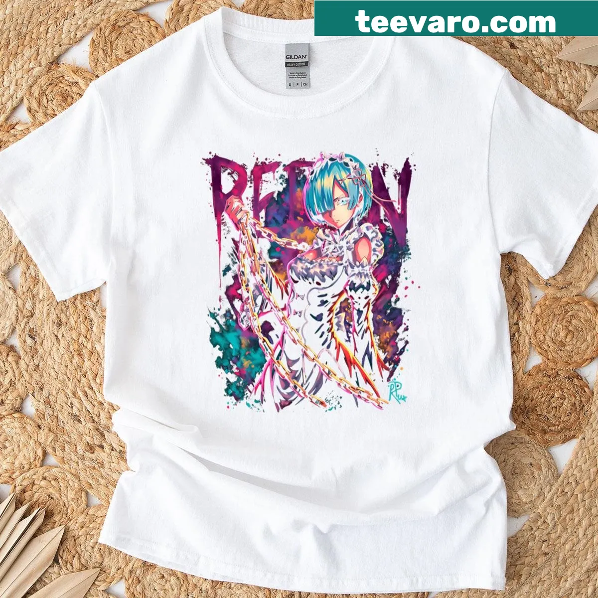 Rem from Re:Zero as a battle maid with a weapon — on a men's t-shirt