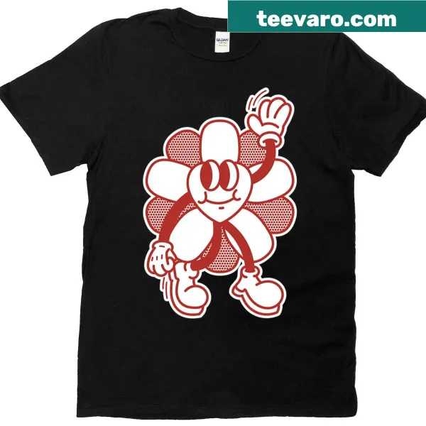 Cheerful daisy graphic waving on T-shirt