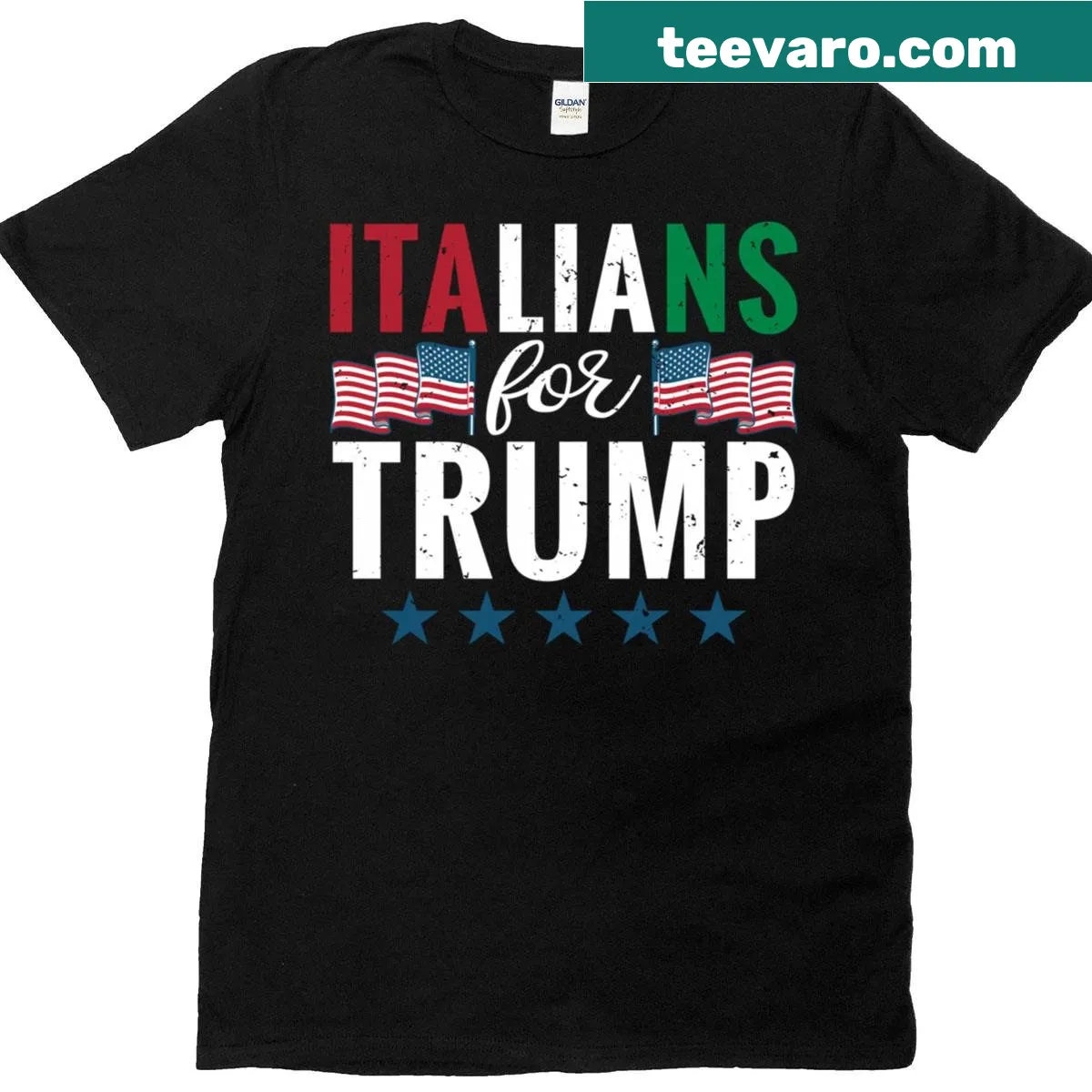 Retro t-shirt featuring a bold graphic reading 'Italians For Trump'. — on a men's t-shirt