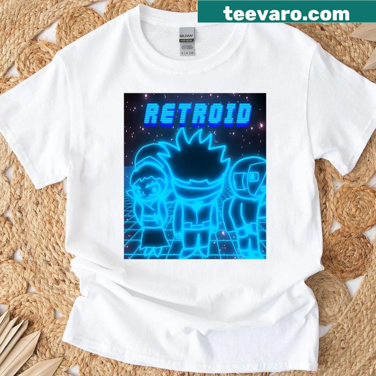 Retro gaming t-shirt with synthwave design and geometric graphics — on a men's t-shirt