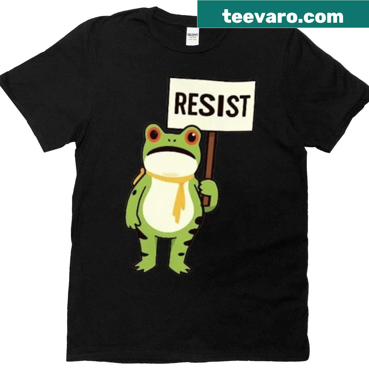 Edgy frog illustration t-shirt with a humorous Portland theme — on a men's t-shirt