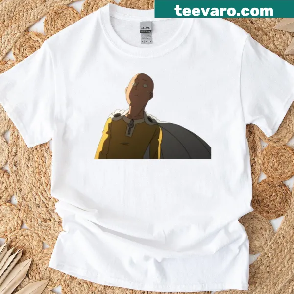 Saitama looking contemplative against a sky backdrop, from One Punch Man