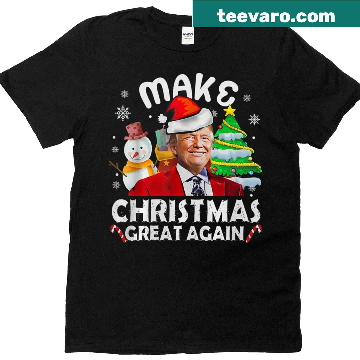 Funny Christmas shirt featuring Santa Hat Trump with lights — on a men's t-shirt