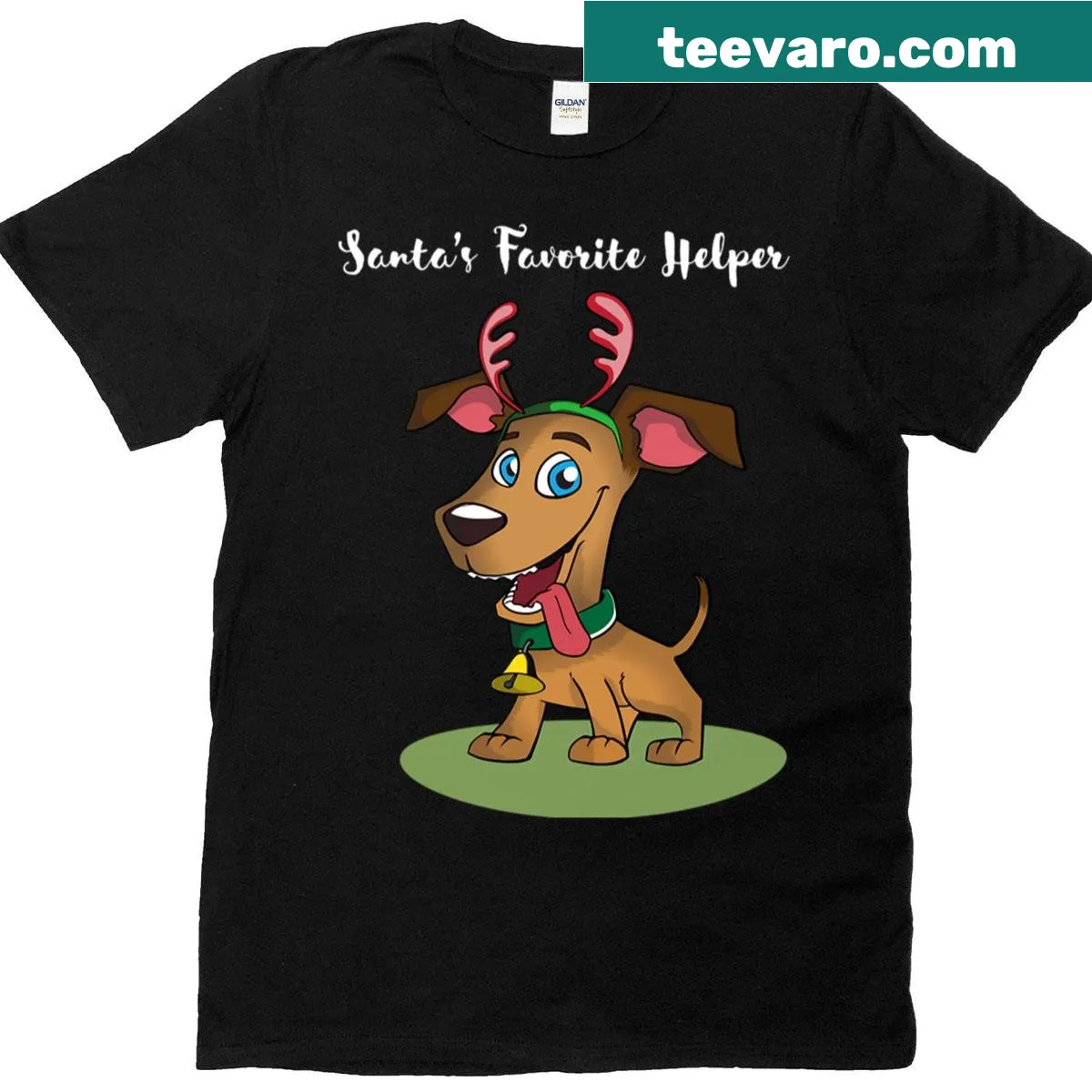 Santa's Favorite Helper shirt with a playful elf design. — on a men's t-shirt