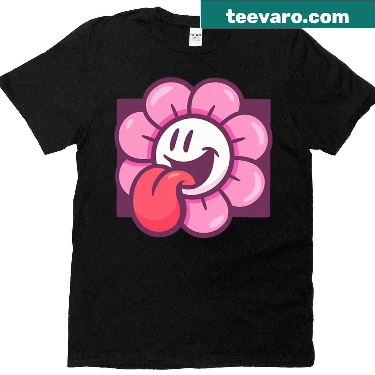 Cartoon design shirt featuring a sassy petal punk character — on a men's t-shirt