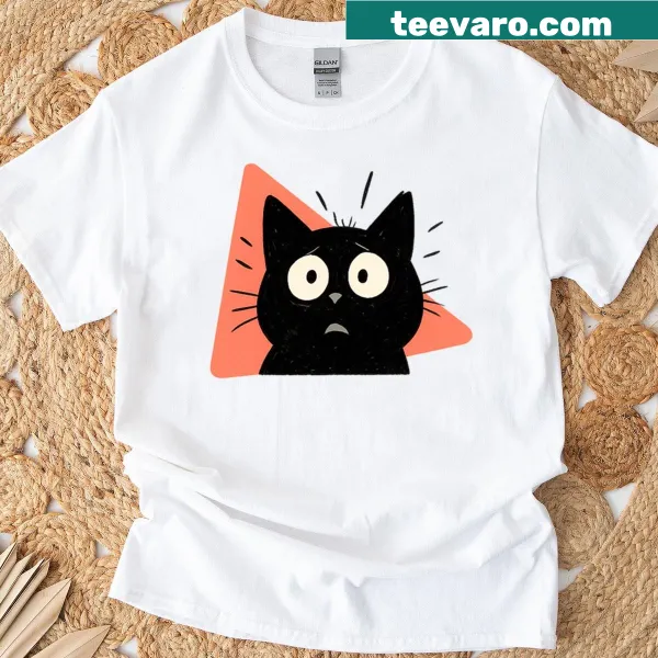 Whimsical scaredy-cat graphic on a humorous T-shirt