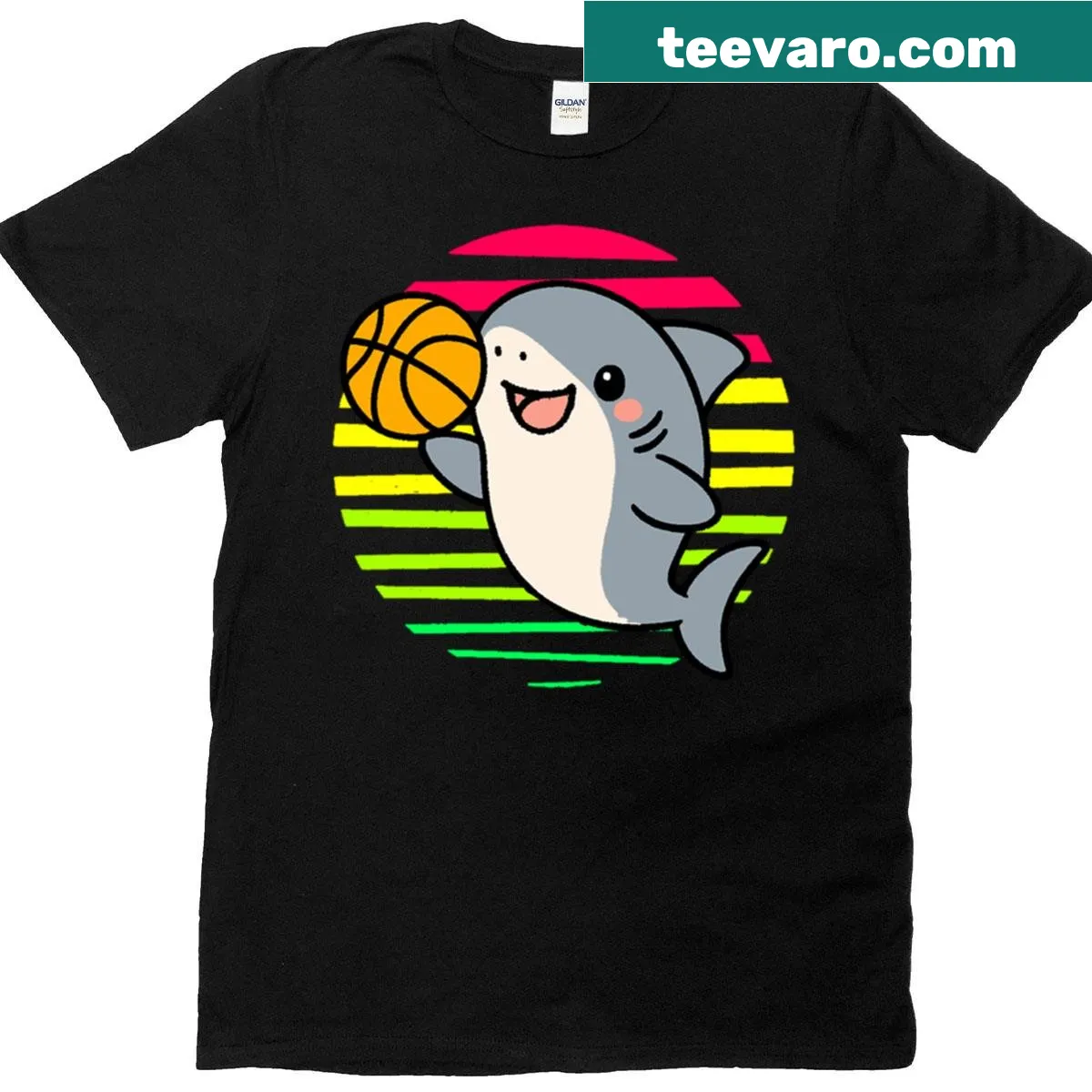 Kawaii shark playing basketball graphic on a shirt — on a men's t-shirt