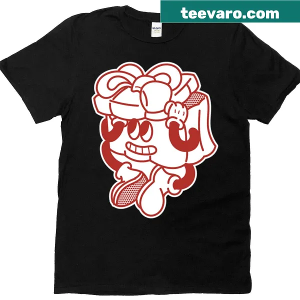 Illustration of a gift with a big bow on a casual shirt