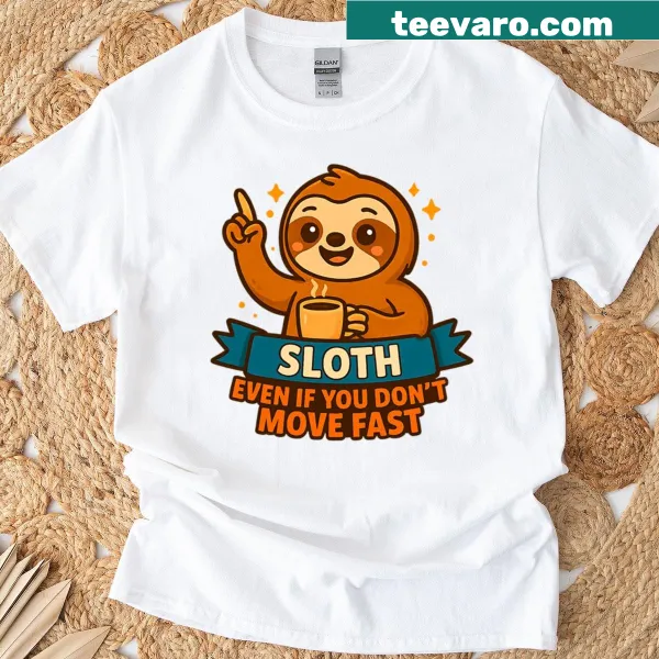 Oversized T-shirt with a sloth enjoying coffee