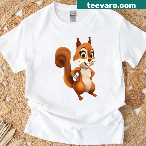 Oversized T-shirt with a cartoon squirrel wearing a smartwatch