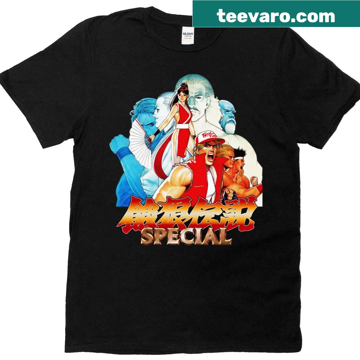 T-shirt featuring Japanese artwork from Fatal Fury Special video game — on a men's t-shirt
