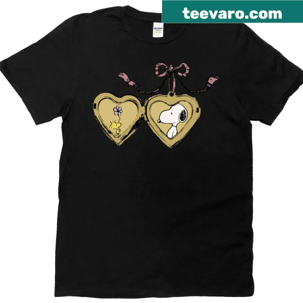 T-shirt featuring Snoopy and Woodstock in a cartoon love design