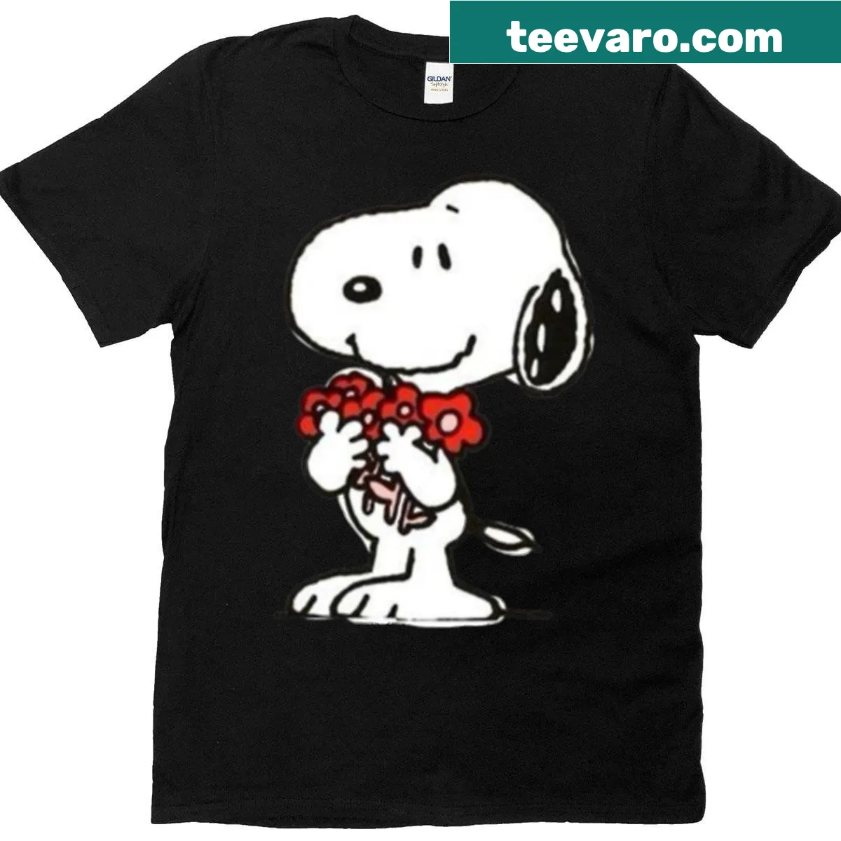 Snoopy with flowers graphic on a T-shirt — on a men's t-shirt