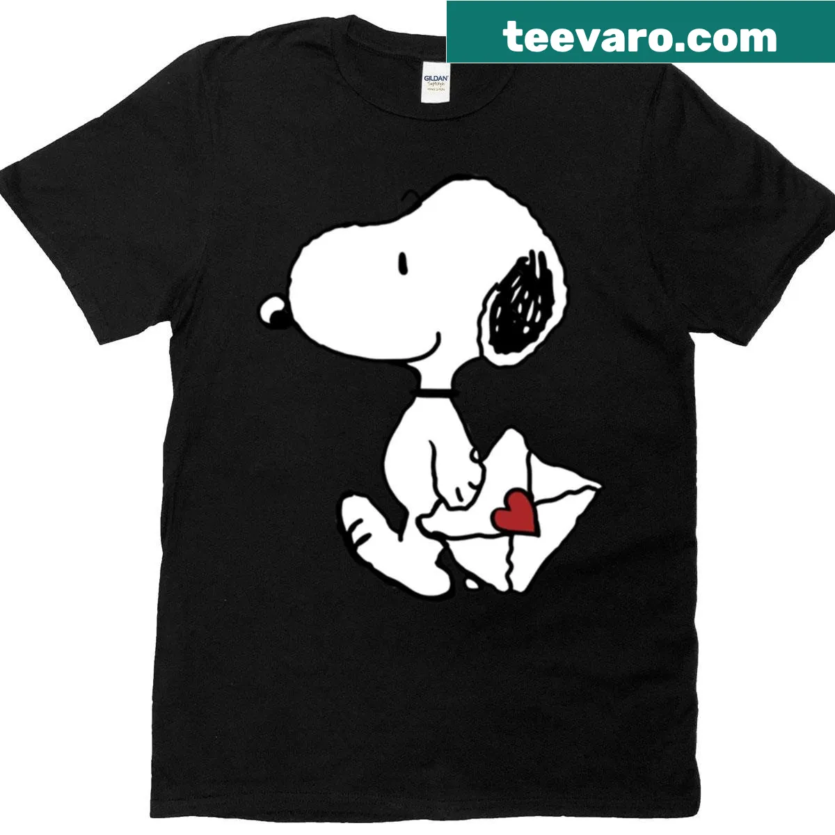Vintage Snoopy graphic delivering a love letter on a T-shirt — on a men's t-shirt