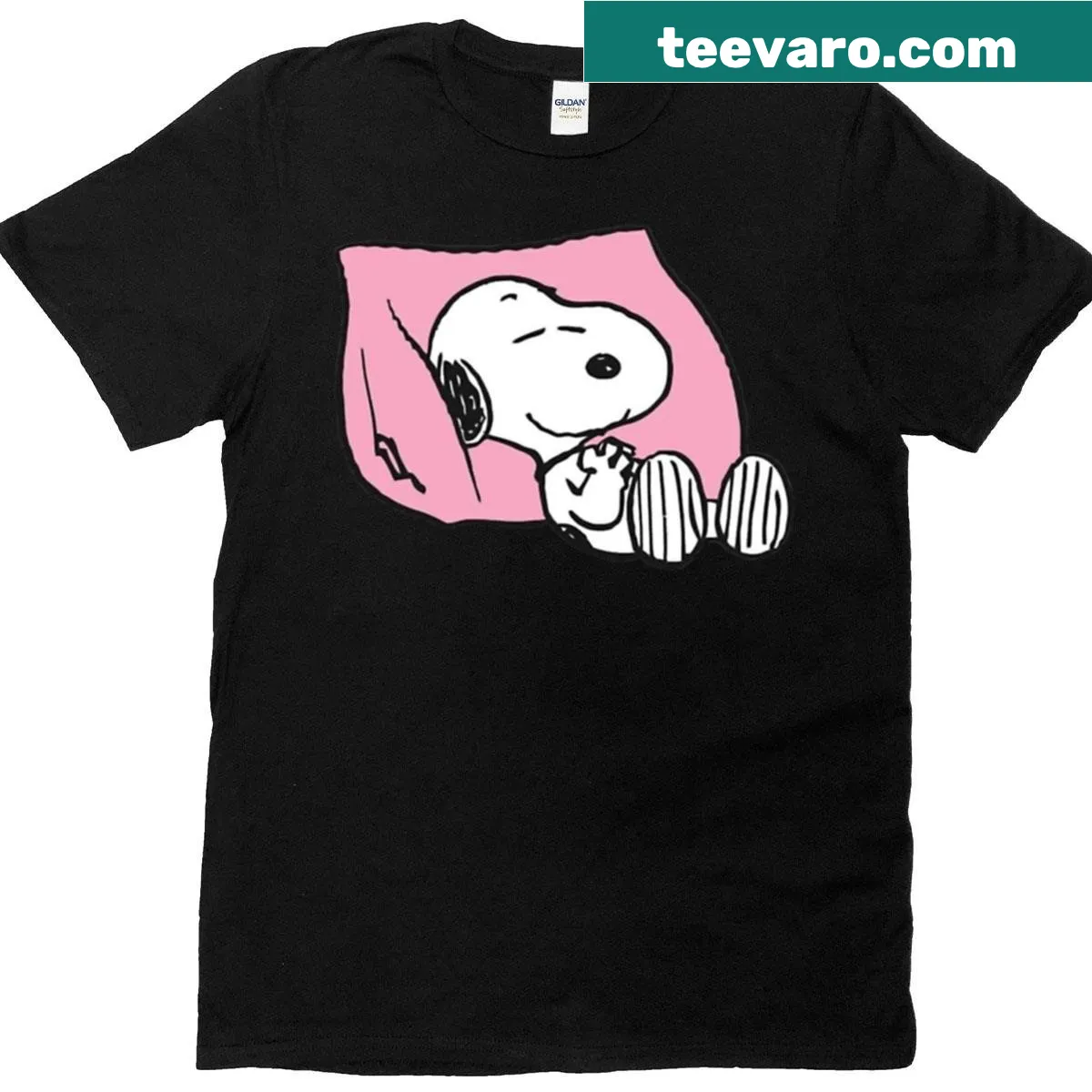 T-shirt featuring a relaxed Snoopy with a dream theme illustration — on a men's t-shirt