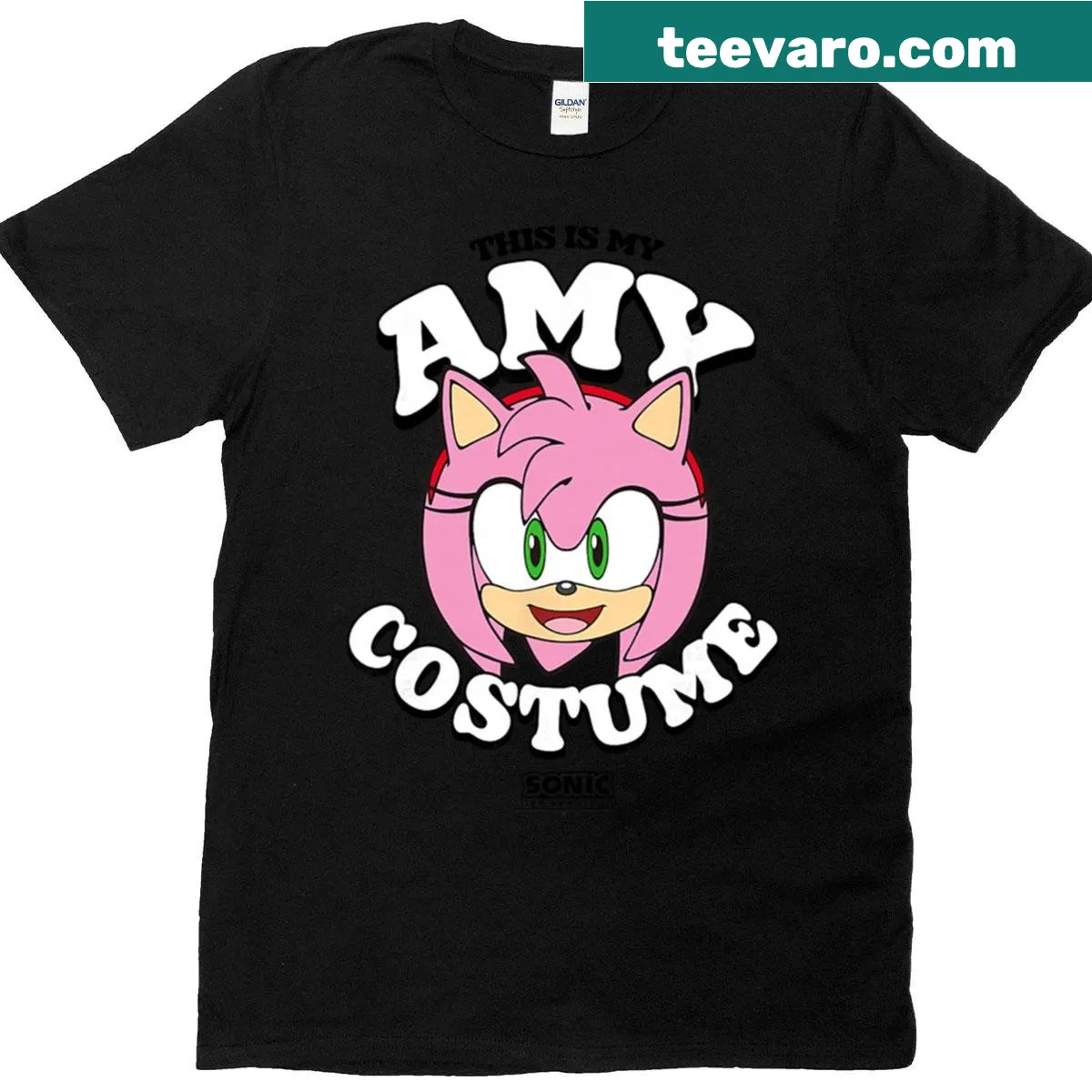 Amy Rose themed Sonic the Hedgehog costume t-shirt — on a men's t-shirt
