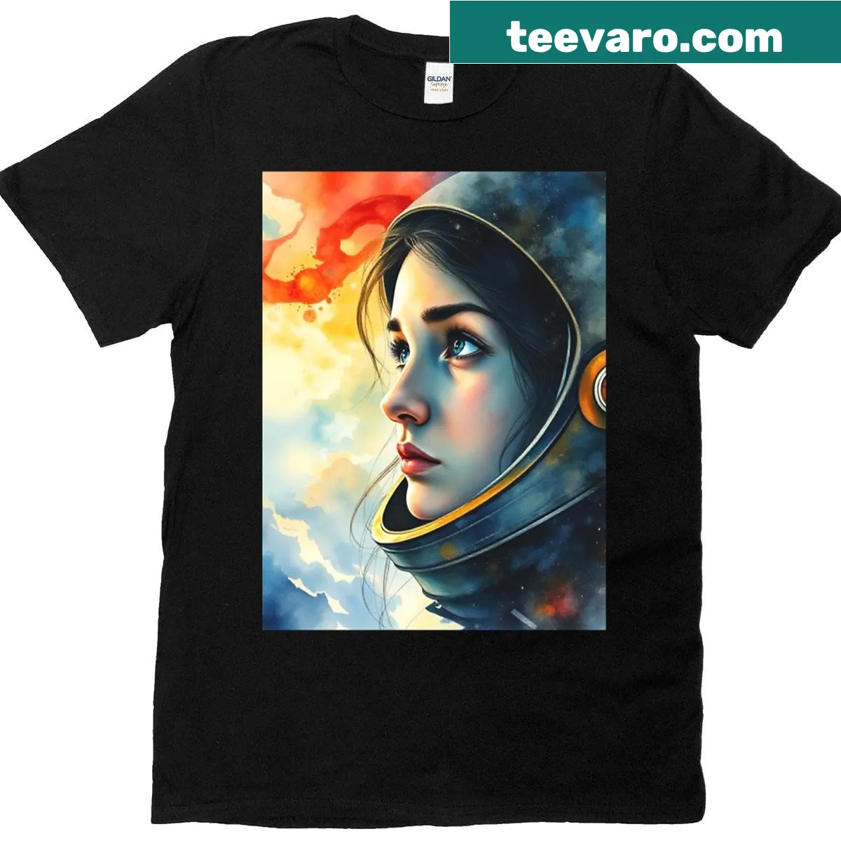 Illustration of a dreamer in space with whimsical elements — on a men's t-shirt