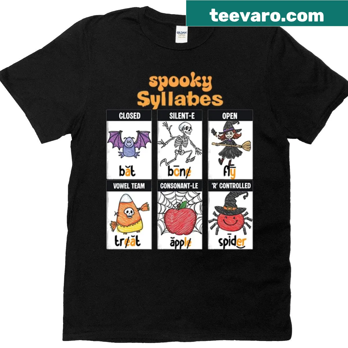 Funny Halloween T-shirt with Spooky Syllables text for teachers — on a men's t-shirt