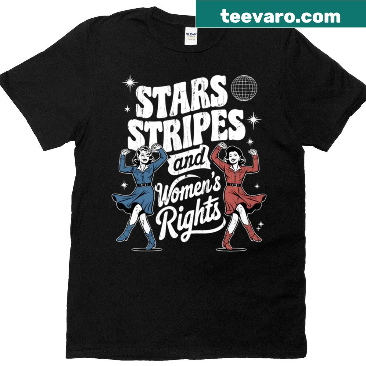 Typography design with stars and stripes celebrating women's rights — on a men's t-shirt