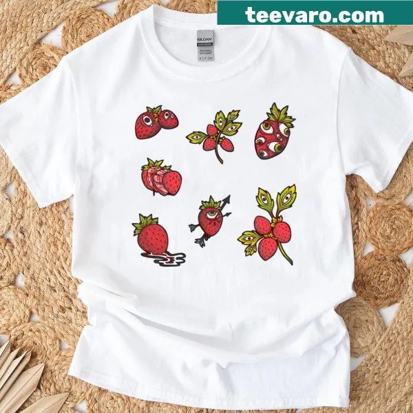 T-shirt featuring playful strawberry illustrations