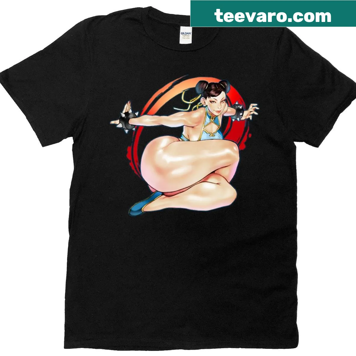 Chun Li graphic T-shirt featuring an action pose from Street Fighter — on a men's t-shirt