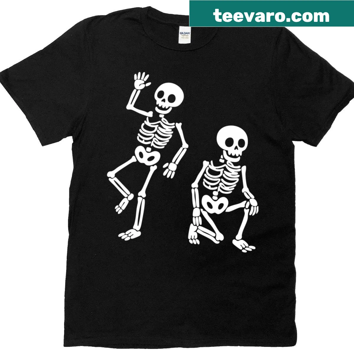 Halloween T-shirt with a dancing skeleton and hidden anti-Trump message — on a men's t-shirt