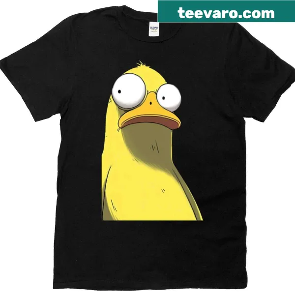 Cartoon surprised duck t-shirt with big eyes design
