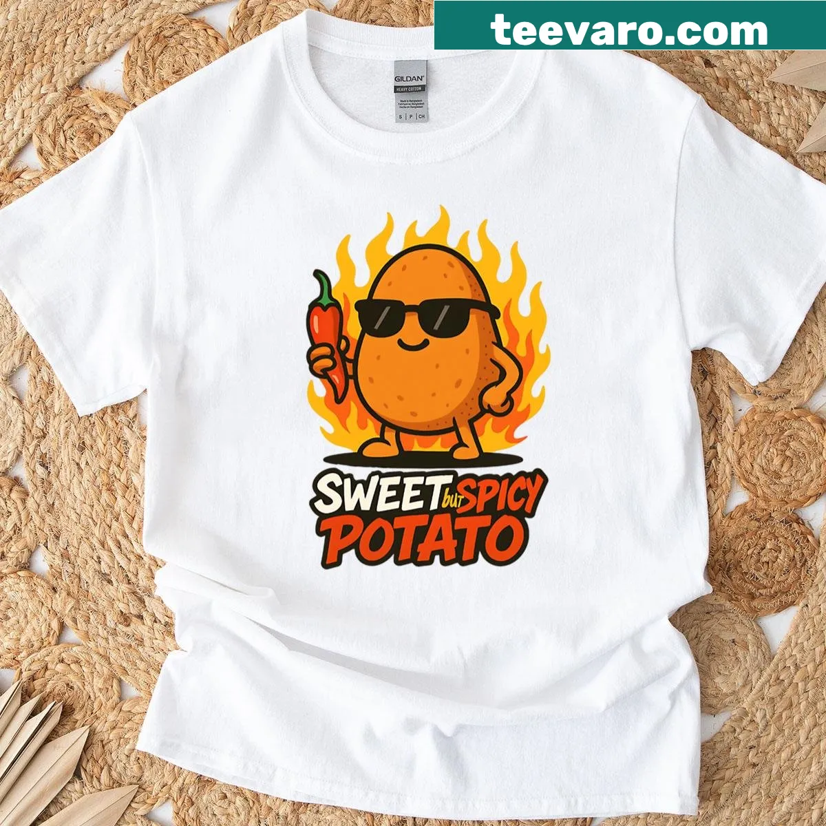 Retro design t-shirt with 'Sweet Potato Mood' graphic — on a men's t-shirt