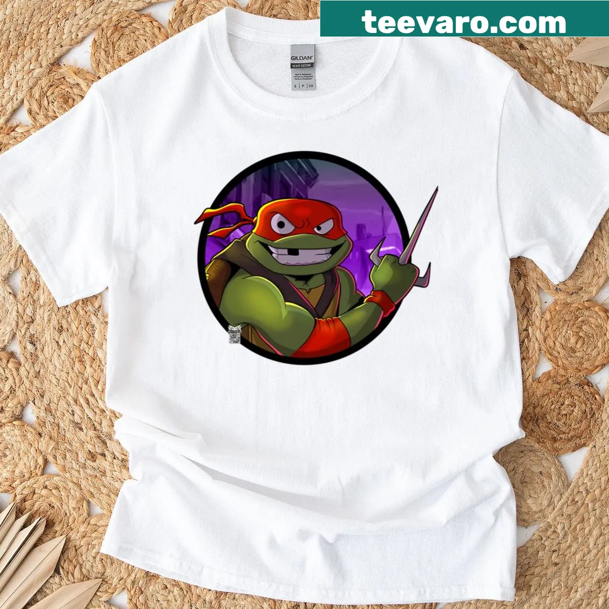 Cartoon-style t-shirt featuring Raph from Teenage Mutant Ninja Turtles — on a men's t-shirt