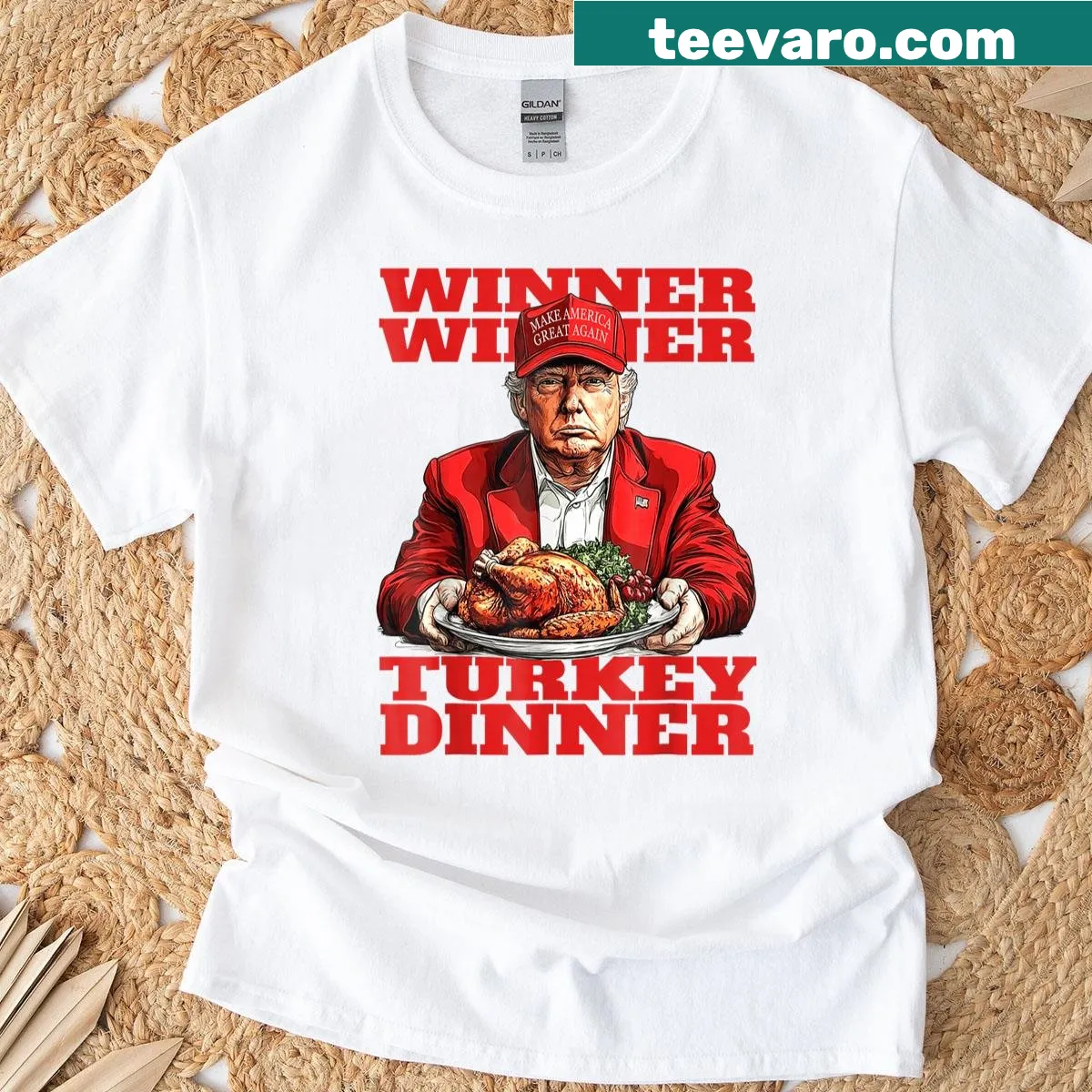 Funny Thanksgiving shirt with turkey dinner humor and playful design. — on a men's t-shirt