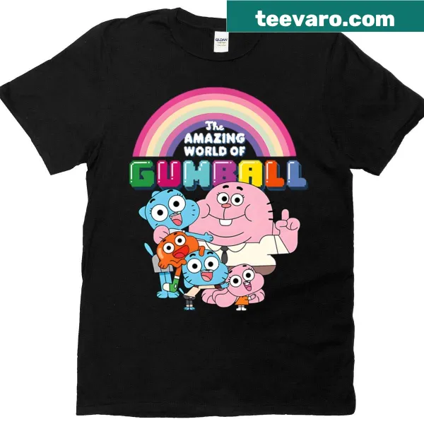 Cartoon-themed Gumball t-shirt with iconic characters.