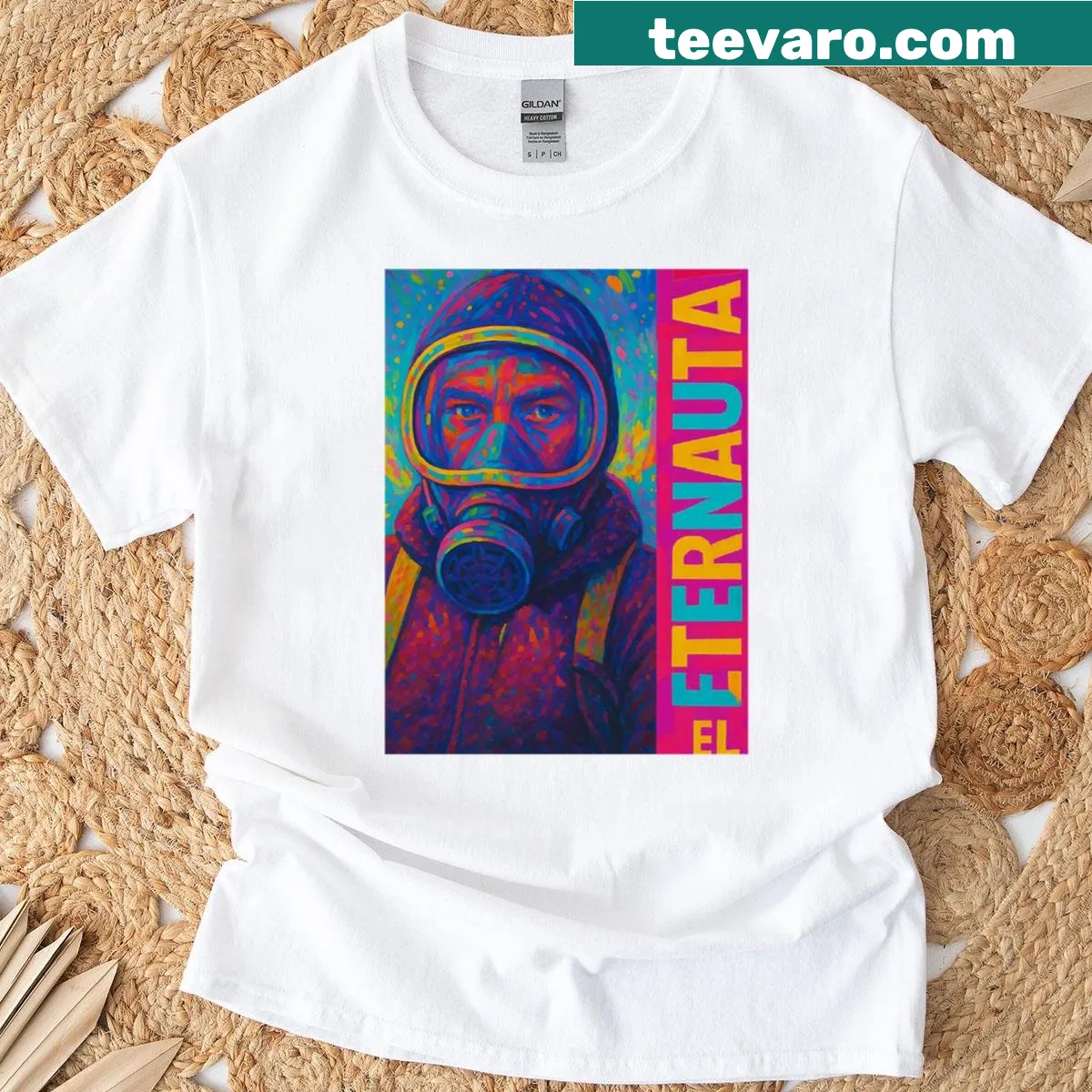 Oversized t-shirt featuring a design of light and shadow journey. — on a men's t-shirt
