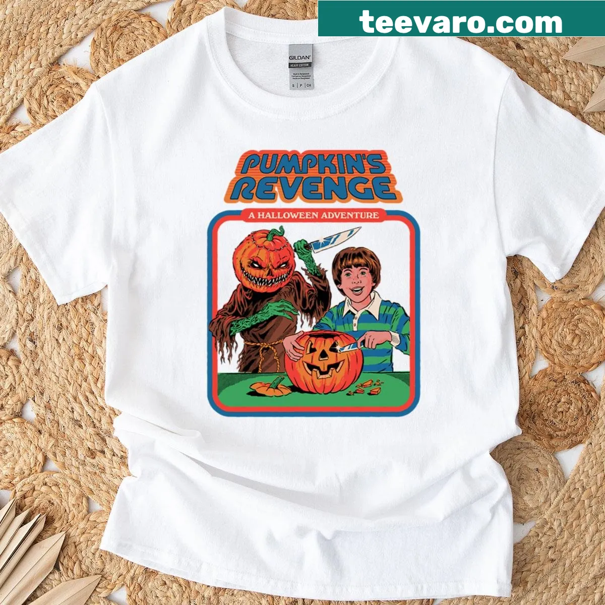 T-shirt featuring The Pumpkin Woman Monster illustration for Halloween — on a men's t-shirt