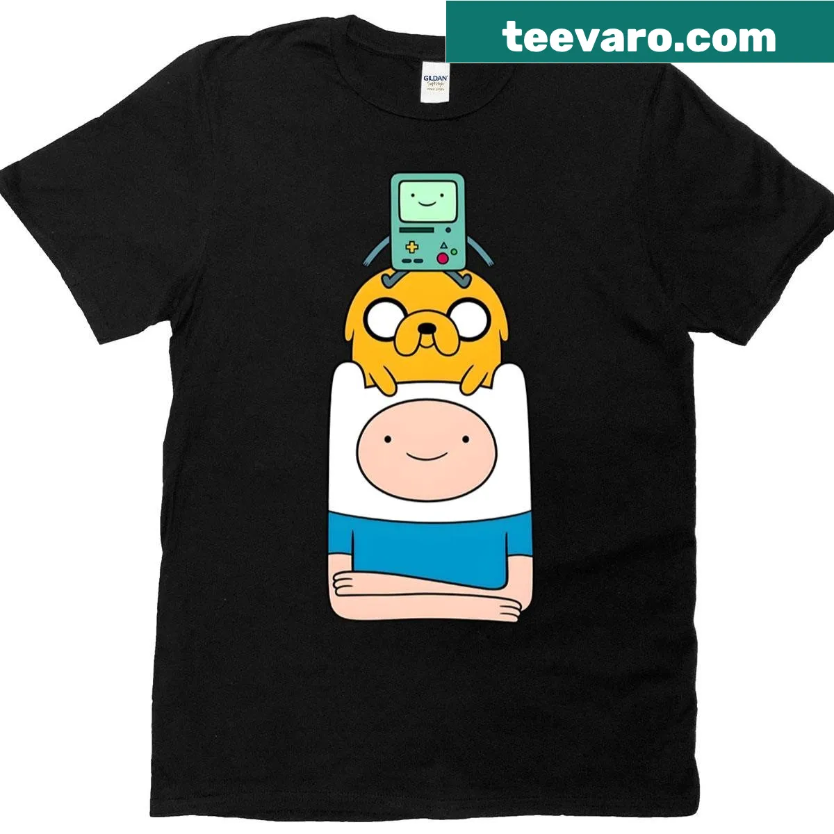 Illustrated family tree T-shirt featuring cartoon characters — on a men's t-shirt