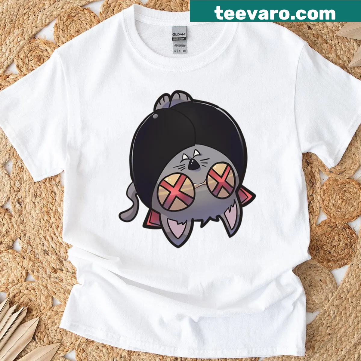 Vampire cat graphic design for Halloween T-shirt — on a men's t-shirt
