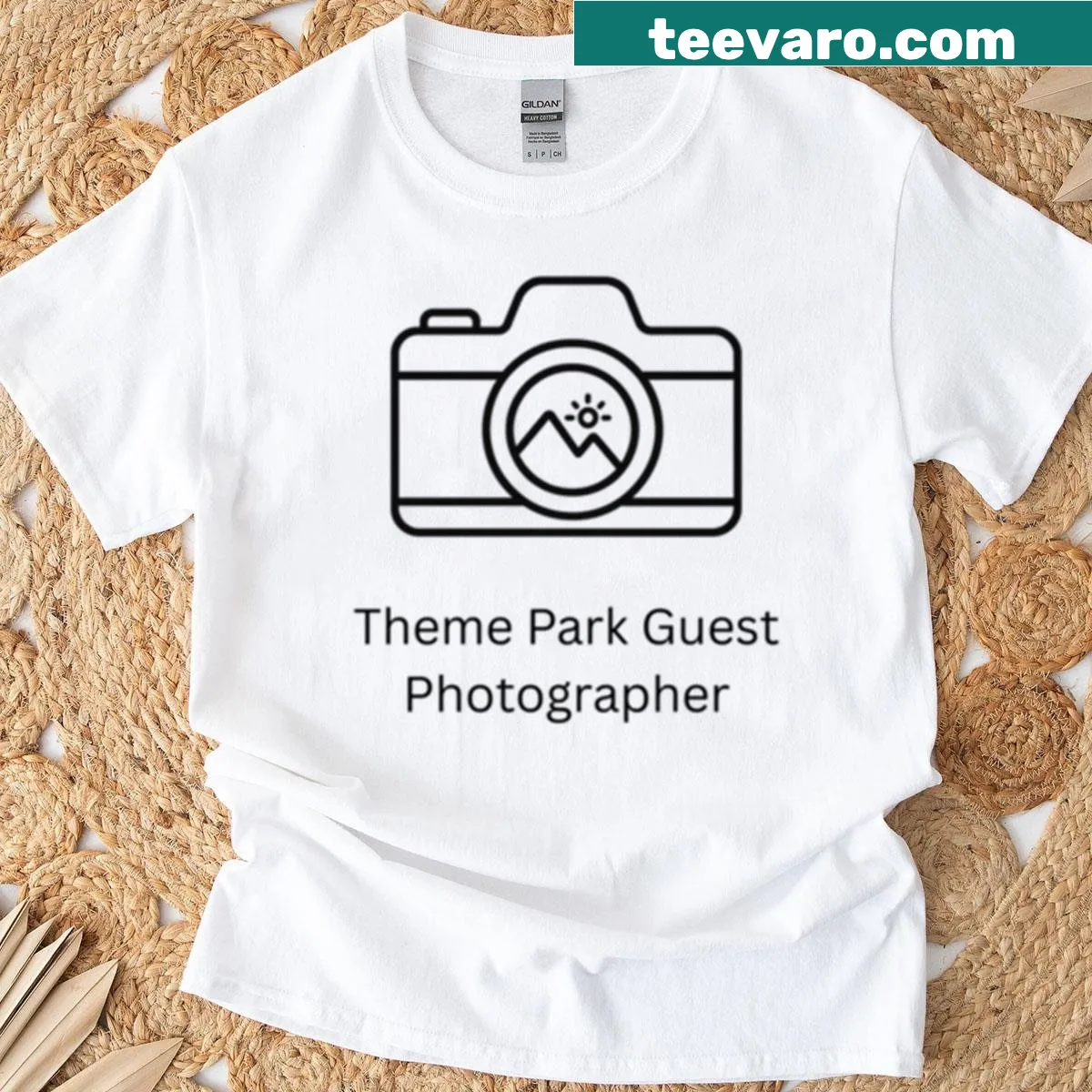 Minimalist camera line art design on a t-shirt — on a men's t-shirt