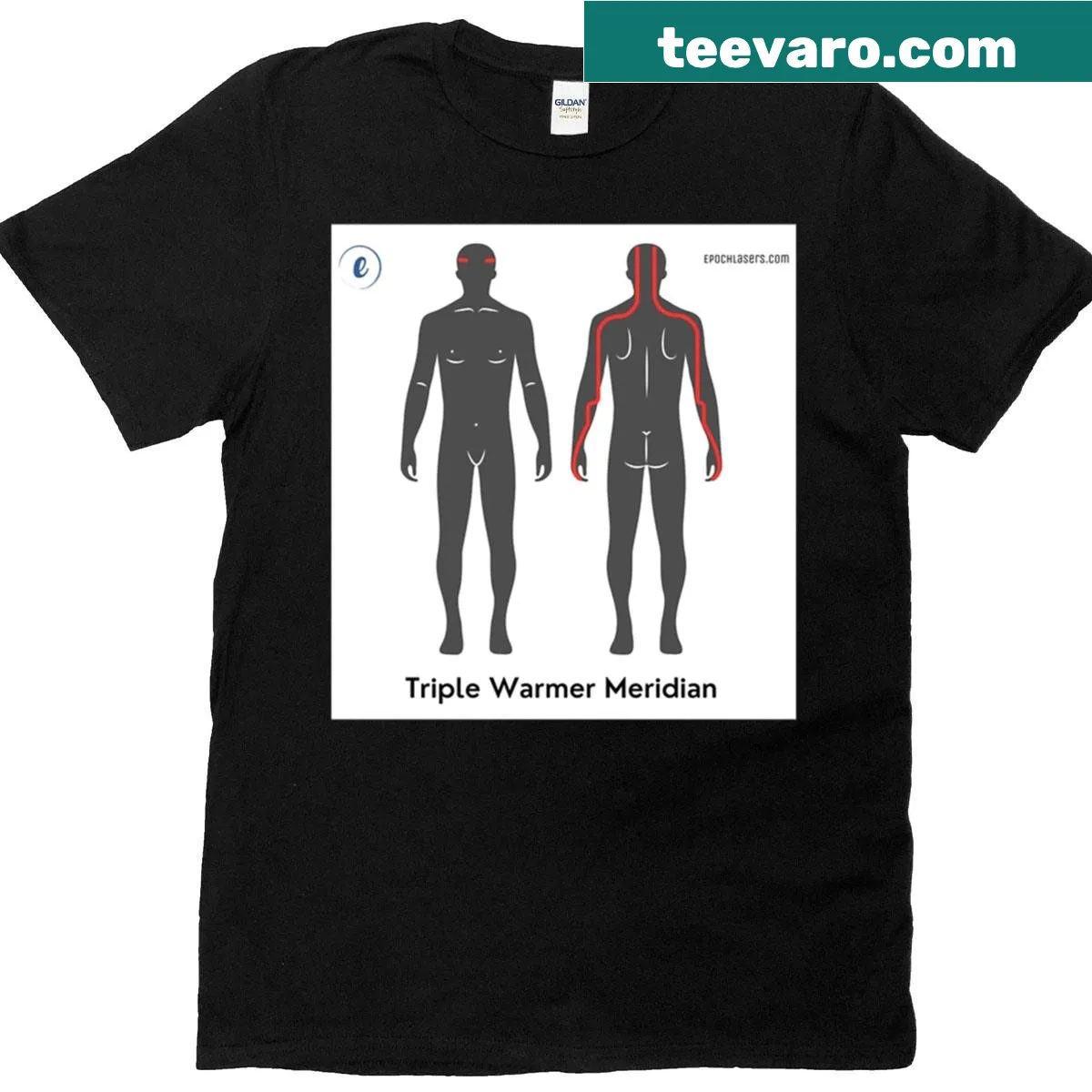 T-shirt featuring an informative graphic of the Triple Warmer Meridian Chart — on a men's t-shirt