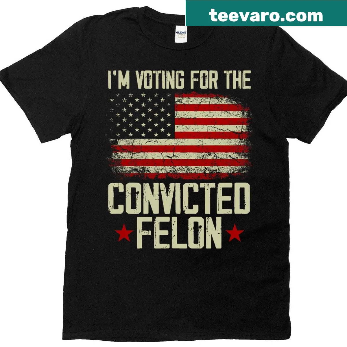 Sarcastic T-shirt stating 'Convicted Felon - I'm Voting Convicted Felon 2024' — on a men's t-shirt