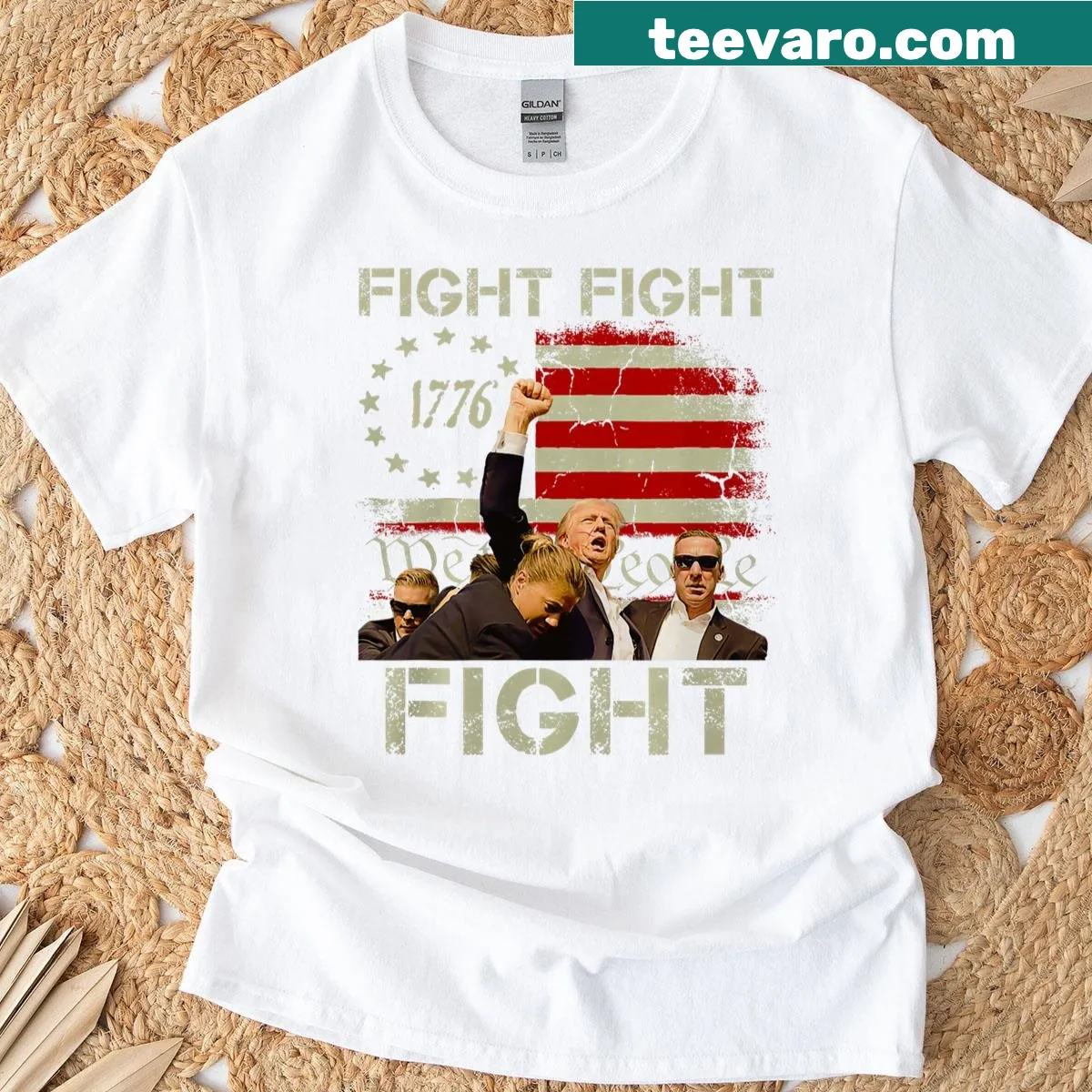Motivational shirt with 'Fight Fight Fight' text design — on a men's t-shirt
