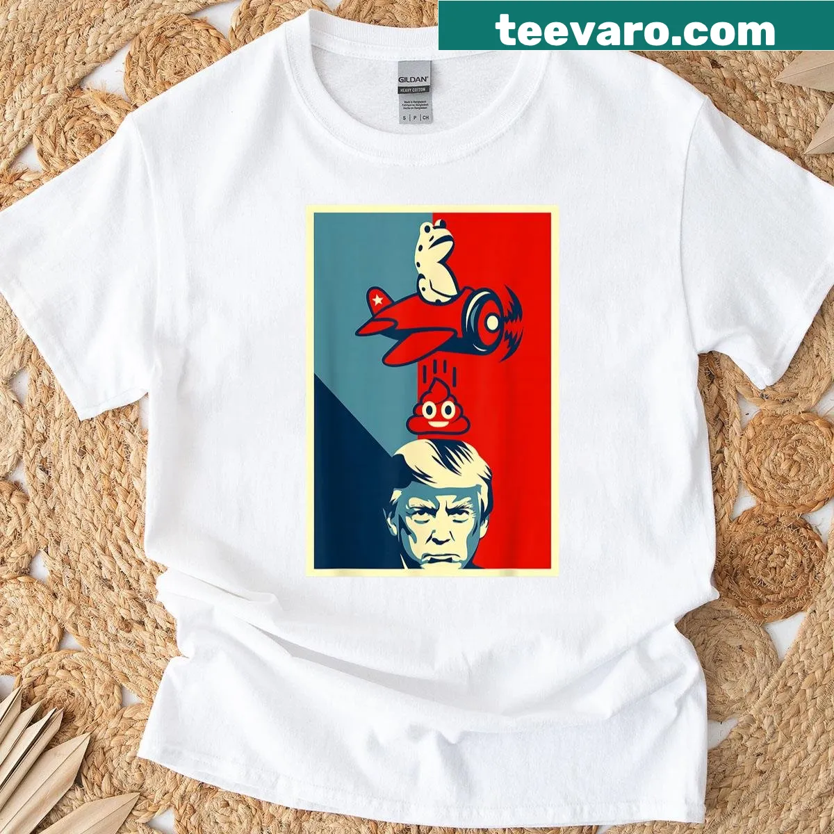 Illustration of a frog in a fighter jet on a humorous shirt — on a men's t-shirt