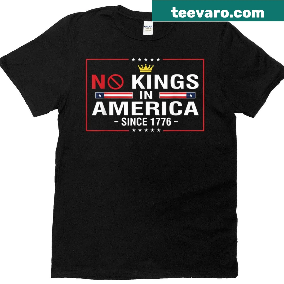 Text design reading 'No Kings Made In The USA' — on a men's t-shirt