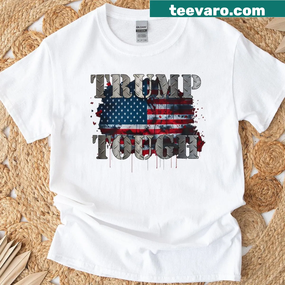 Trump Tough graphic t-shirt featuring a humorous message — on a men's t-shirt