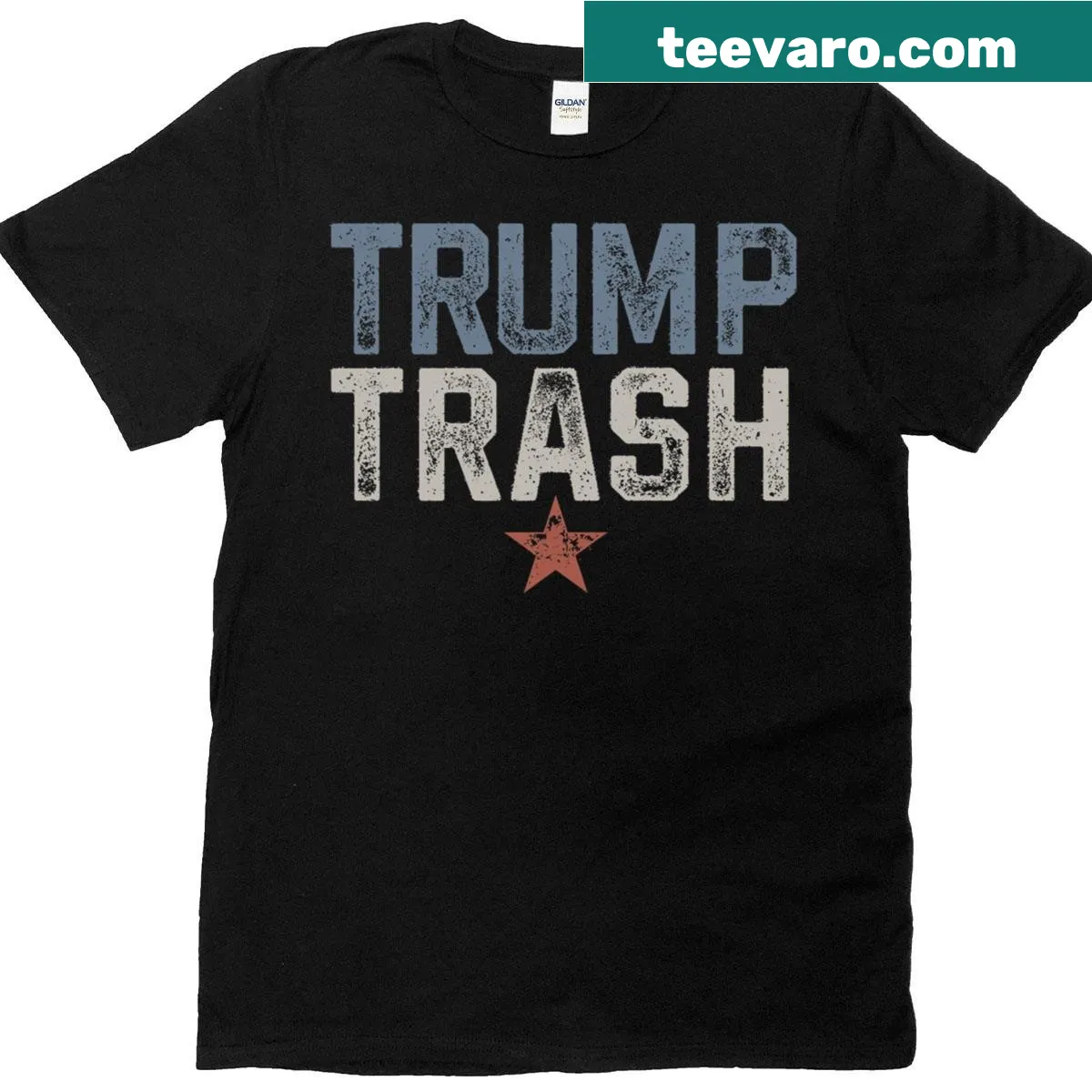 Grunge style graphic with text 'Trash for Trump' — on a men's t-shirt
