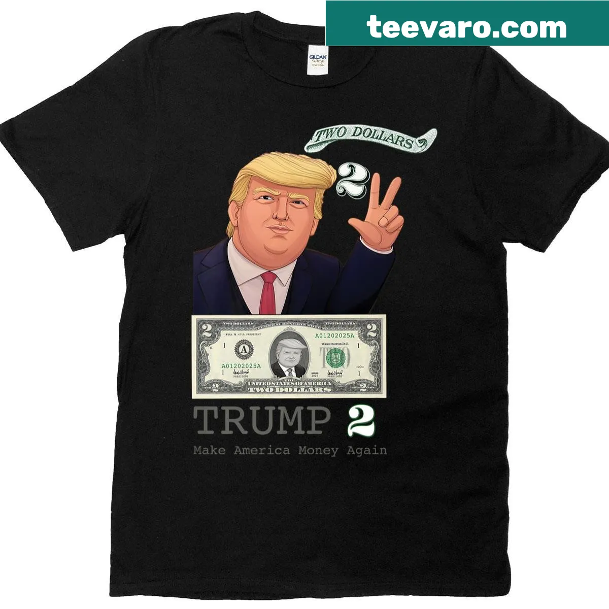 Retro Trump Two Dollar Bill T-shirt design — on a men's t-shirt