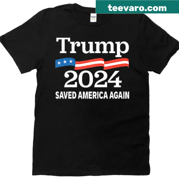 Double-sided T-shirt featuring the phrase 'Trump Won Trump Saved America Again'