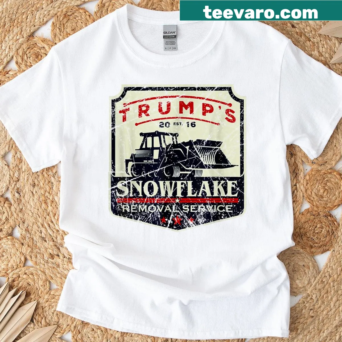 Funny shirt with 'Trump's Snowflake Removal Service' text — on a men's t-shirt